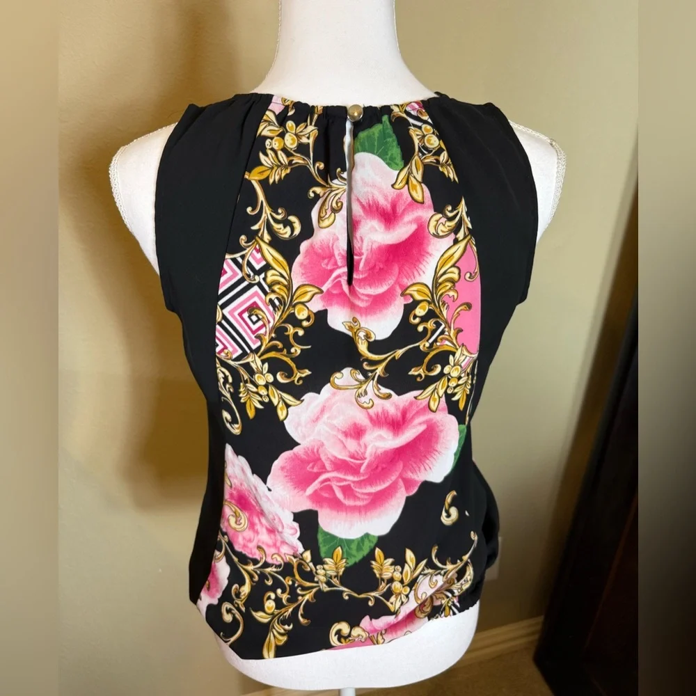 Floral Black and Pink Women's Top size XS - Picture 2 of 9